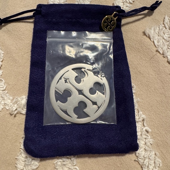 Tory Burch Silver Logo Hoop Earrings - Picture 1 of 3